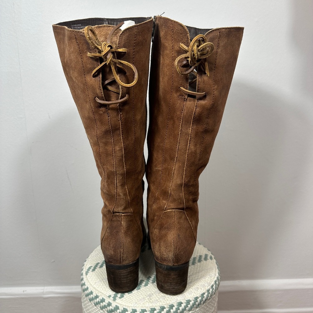 Born Felicia Leather Knee High Boots Brown Distressed Suede Lace Back Women 9.5 - Picture 3 of 16